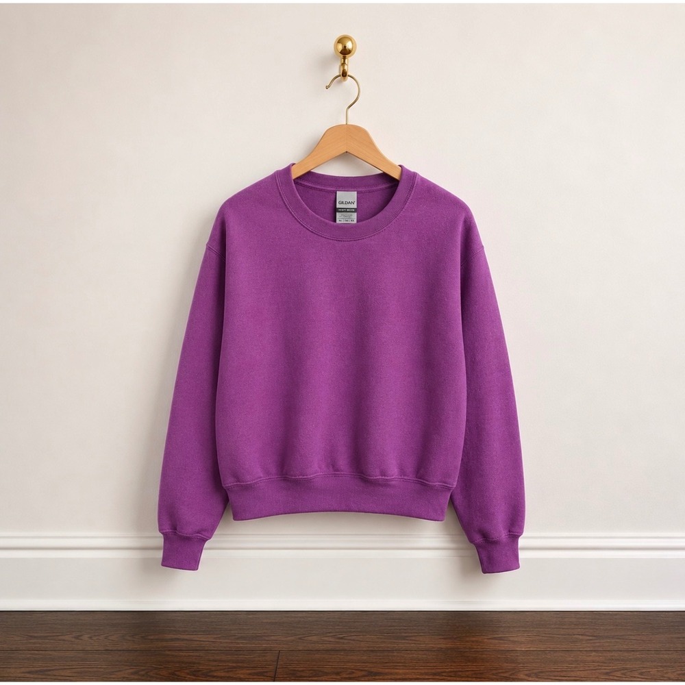Gildan Heavy Blend Purple Crewneck Sweatshirt Womens XL Solid Pullover Fleece